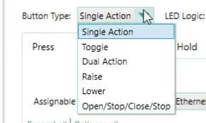 Lutron Designer Button Type dropdown with Single Action selected
